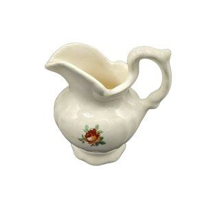 Pitcher with Reddish Orange Roses Artist Signed Ceramic Toothpick Holder Mini 3"